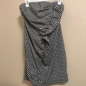 plaid strapless mini dress